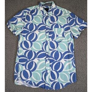 J Crew Shirt Button Down Green Blue Beachball M Hawaiian Beach Coastal Resort